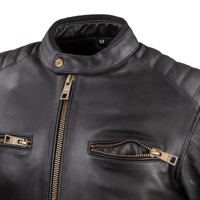 Męska skórzana kurtka motocyklowa W-TEC Stripe - czarny w beżowe paski