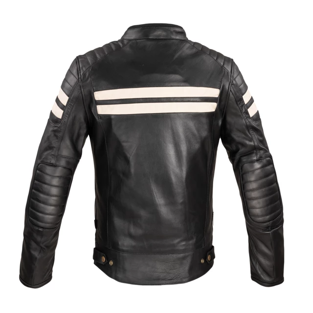 Męska skórzana kurtka motocyklowa W-TEC Stripe - czarny w beżowe paski