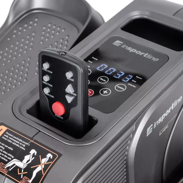 Przenośny orbitrek inSPORTline Elnero ∙ elektryczny napęd ∙ 12 prędkości ∙ 5 programów ∙ ruch przód/tył ∙ sterowanie pilotem ∙ nośność 150 kg
