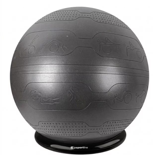 Piłka gimnastyczna inSPORTline Stretch Ball 65 cm ∙ z podstawą BallBase ∙ wypustki masujące ∙ nośność 200 kg ∙ piktogramy ćwiczeń - mus mokka - Czarny