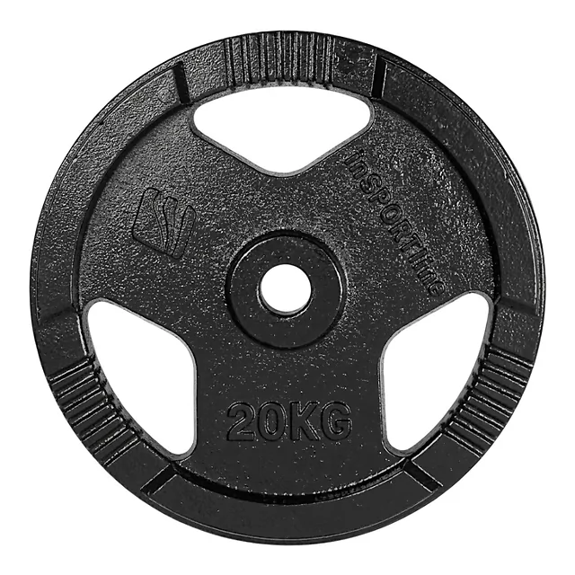 Obciążenie żeliwne inSPORTline Hamerton Black 20 kg ∙ otwór 30 mm ∙ praktyczne uchwyty ∙ odporna powłoka
