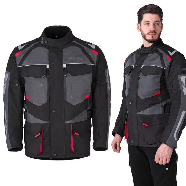 Męska kurtka motocyklowa W-TEC Burdys Evo - Czarno-szaro-czerwony