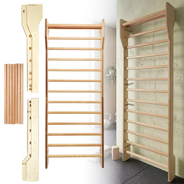 Drabinka gimnastyczna inSPORTline Shapemar 220x90 cm ∙ 12 szczebli ∙ nośność 130 kg ∙ drewno bukowe ∙ podwójnie lakierowana