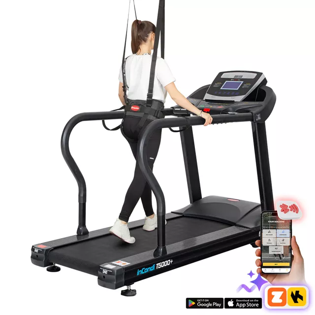 Bieżnia rehabilitacyjna z poręczami inSPORTline inCondi T5000+ ∙ prędkość 0,5-8 km/h ∙ nośność 180 kg ∙ 18 programów ∙ Bluetooth