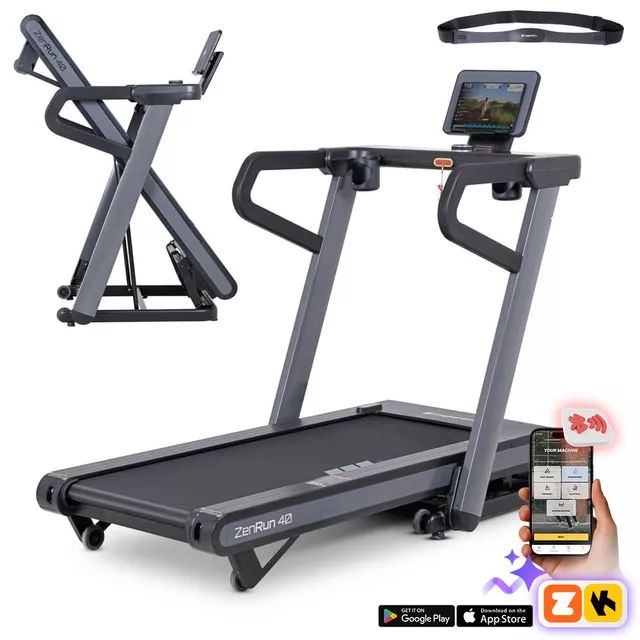 Bieżnia składana domowa inSPORTline ZenRun 40 ∙ silnik bezszczotkowy ∙ 21 poziomów nachylenia ∙ HRC ∙ 150 kg ∙ cicha praca ∙ Bluetooth