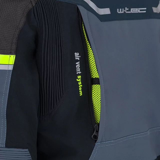 Kurtka motocyklowa W-TEC Modock ∙ trójwarstwowa ∙ wypinana podpinka ∙ membrana wodoodporna ∙ ochraniacze CE ∙ wentylacja AirVent - czarno-niebiesko-fluo-żółty