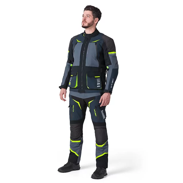 Kurtka motocyklowa W-TEC Modock ∙ trójwarstwowa ∙ wypinana podpinka ∙ membrana wodoodporna ∙ ochraniacze CE ∙ wentylacja AirVent - czarno-niebiesko-fluo-żółty