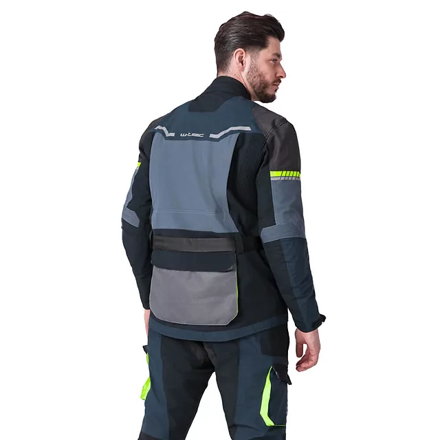 Kurtka motocyklowa W-TEC Modock ∙ trójwarstwowa ∙ wypinana podpinka ∙ membrana wodoodporna ∙ ochraniacze CE ∙ wentylacja AirVent - czarno-niebiesko-fluo-żółty