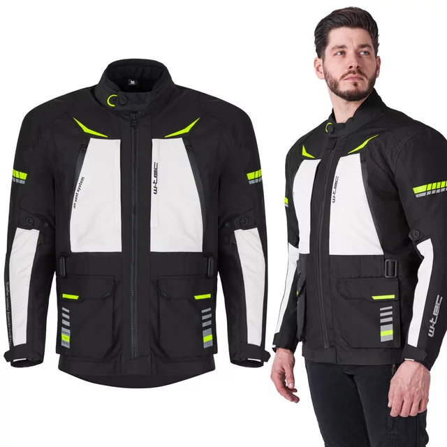 Kurtka motocyklowa W-TEC Warao ∙ wodoodporna ∙ oddychająca ∙ ochraniacze ce ∙ kieszenie wielofunkcyjne ∙ odblaski - Czarny-fluo