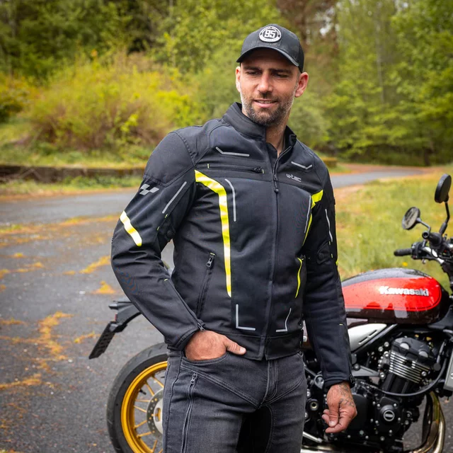 Letnia męska kurtka motocyklowa W-TEC Mirelio ∙ wentylacja AirVent ∙ ochraniacze CE ∙ membrana wodoodporna - Czarny-fluo