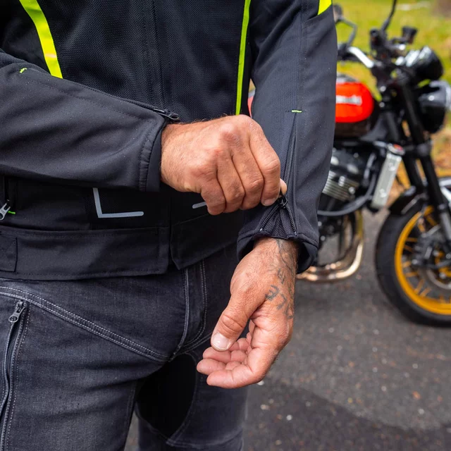Letnia męska kurtka motocyklowa W-TEC Mirelio ∙ wentylacja AirVent ∙ ochraniacze CE ∙ membrana wodoodporna - Czarny-fluo