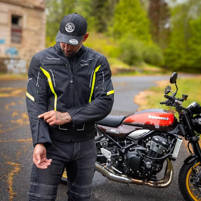 Letnia męska kurtka motocyklowa W-TEC Mirelio ∙ wentylacja AirVent ∙ ochraniacze CE ∙ membrana wodoodporna - Czarny-fluo