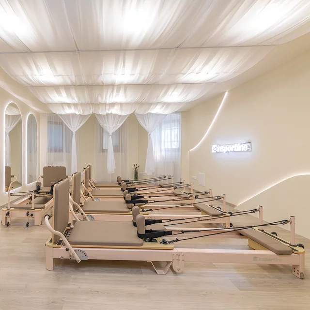 Reformer do pilatesu inSPORTline Comfolder EVO ∙ składany ∙ nośność 150 kg ∙ rama aluminiowa ∙ box w zestawie - Beżowy