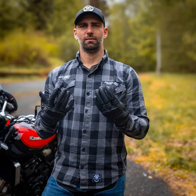 Rękawice motocyklowe W-TEC Gabello ∙ skórzane ∙ piankowe panele ochronne ∙ wentylacja ∙ zapięcie na rzep