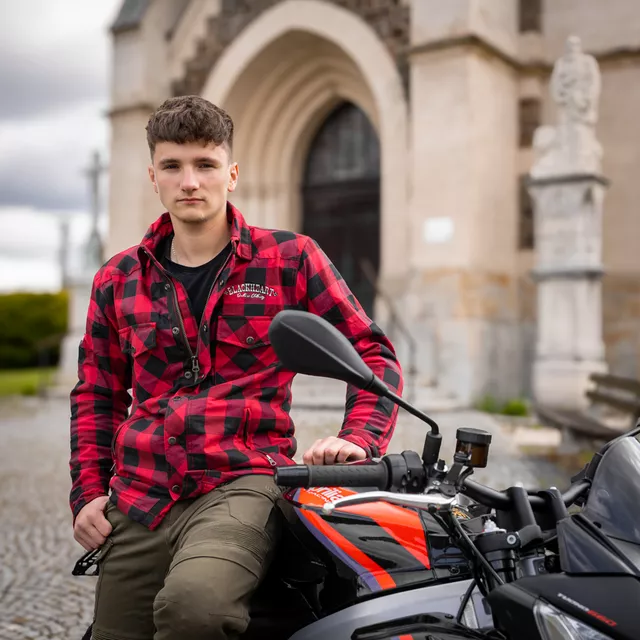 Koszula motocyklowa W-TEC Black Heart Reginald z aramidem - Czerwono-czarny