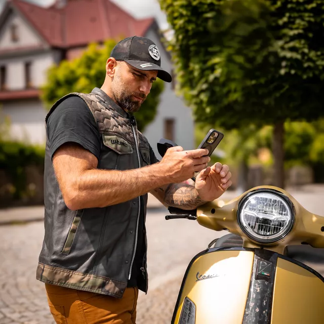 Skórzana kamizelka motocyklowa W-TEC Black Heart Regimento - ciemnoszary-kamuflaż