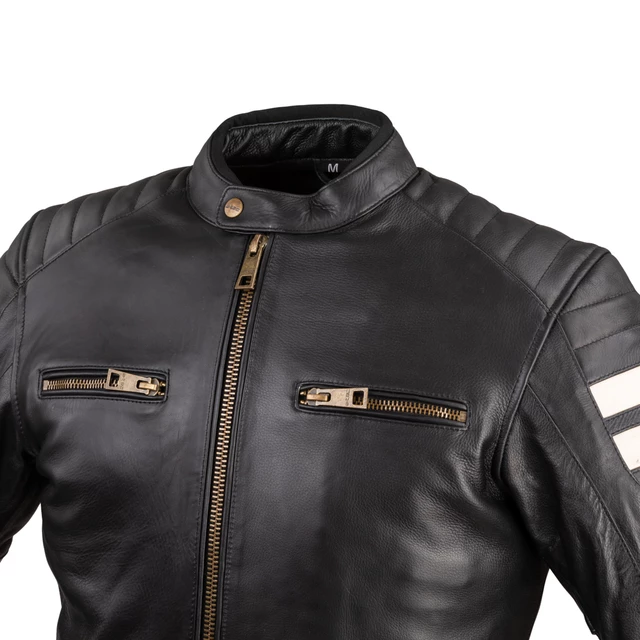 Męska skórzana kurtka motocyklowa W-TEC Stripe - czarny w beżowe paski