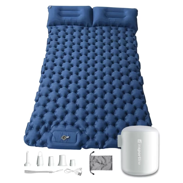 Dmuchana mata do spania dla dwojga inSPORTline Faustea z mini pompką 192x125x8 cm ∙ Dwuosobowa karimata ∙  z zintegrowanymi poduszkami ∙ nośność 200 kg