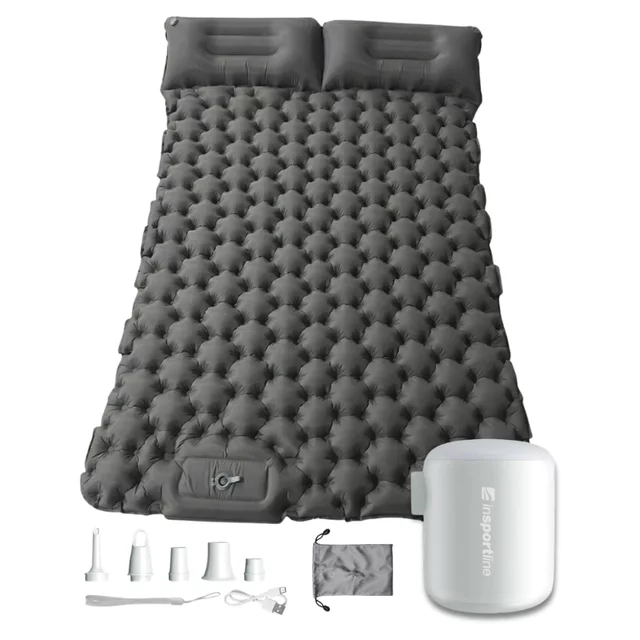 Dmuchana mata do spania dla dwojga inSPORTline Faustea z mini pompką 192x125x8 cm ∙ Dwuosobowa karimata ∙  z zintegrowanymi poduszkami ∙ nośność 200 kg