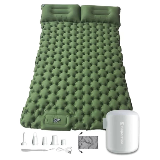 Dmuchana mata do spania dla dwojga inSPORTline Faustea z mini pompką 192x125x8 cm ∙ Dwuosobowa karimata ∙  z zintegrowanymi poduszkami ∙ nośność 200 kg