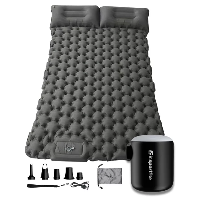Dmuchana mata do spania dla dwojga inSPORTline Faustea z mini pompką 192x125x8 cm ∙ Dwuosobowa karimata ∙  z zintegrowanymi poduszkami ∙ nośność 200 kg