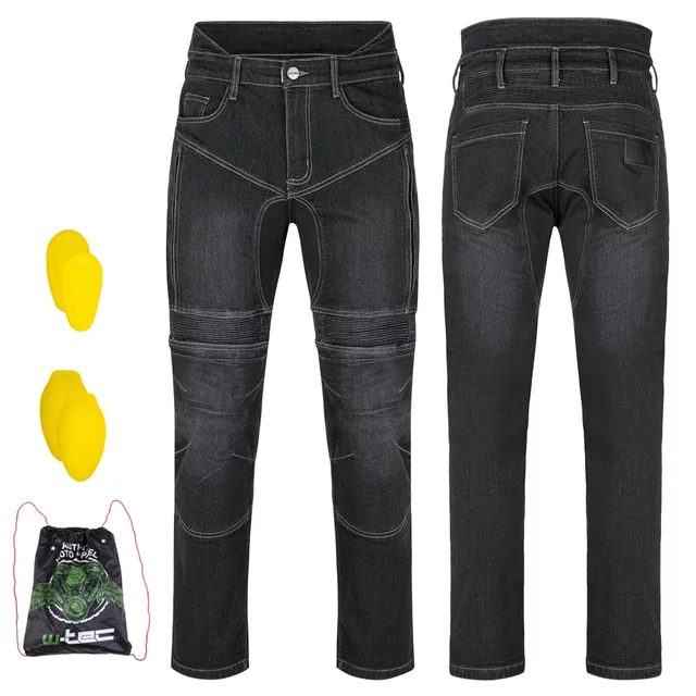 Męskie jeansy motocyklowe W-TEC Biterillo Evo ∙ ochraniacze ∙ wzmocnienia aramidowe ∙ wentylacja na udach ∙ elastyczny denim - Czarny