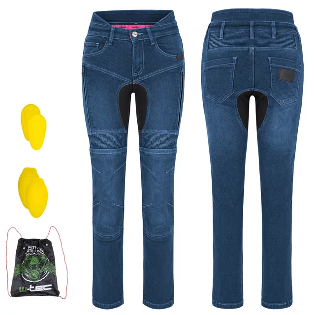 Damskie jeansy motocyklowe W-TEC Biterillo Lady ∙ aramid ∙ ochraniacze ∙ wentylacja ud ∙ wysoki stan ∙ elastyczne panele - Niebieski