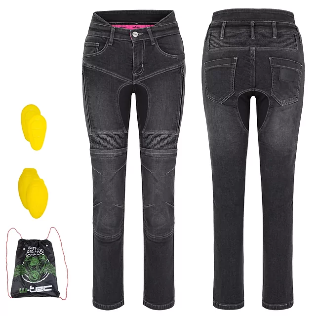 Damskie jeansy motocyklowe W-TEC Biterillo Lady ∙ aramid ∙ ochraniacze ∙ wentylacja ud ∙ wysoki stan ∙ elastyczne panele - Czarny