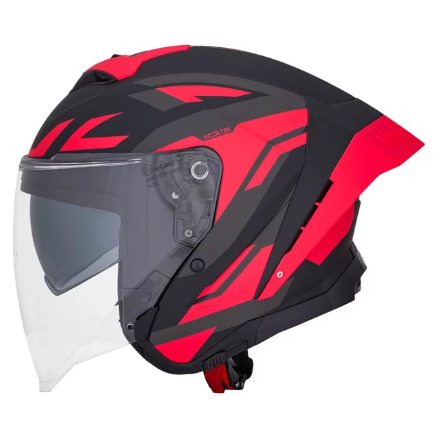 Kask motocyklowy W-TEC Voltik Graphic ∙ blenda przeciwsłoneczna ∙ wentylacja ∙ wyjmowana wyściółka ∙ homologacja ECE 22.06 - Czerwony