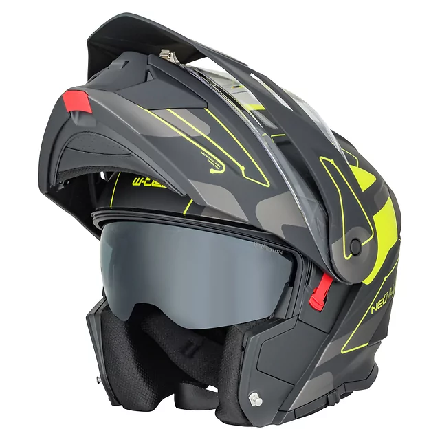 Kask motocyklowy szczękowy 3w1 W-TEC Neovu Graphic ∙ blenda przeciwsłoneczna ∙ demontowalny daszek - szaro-czerwono-niebieski