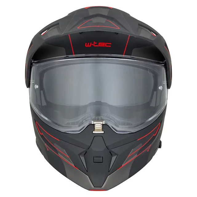Kask motocyklowy szczękowy 3w1 W-TEC Neovu Graphic ∙ blenda przeciwsłoneczna ∙ demontowalny daszek - szaro-czerwono-niebieski