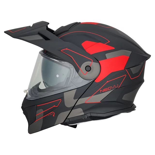 Kask motocyklowy szczękowy 3w1 W-TEC Neovu Graphic ∙ blenda przeciwsłoneczna ∙ demontowalny daszek - szaro-czerwono-niebieski