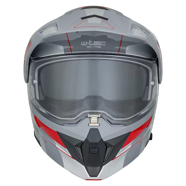 Kask motocyklowy szczękowy 3w1 W-TEC Neovu Graphic ∙ blenda przeciwsłoneczna ∙ demontowalny daszek - szaro-czerwono-niebieski