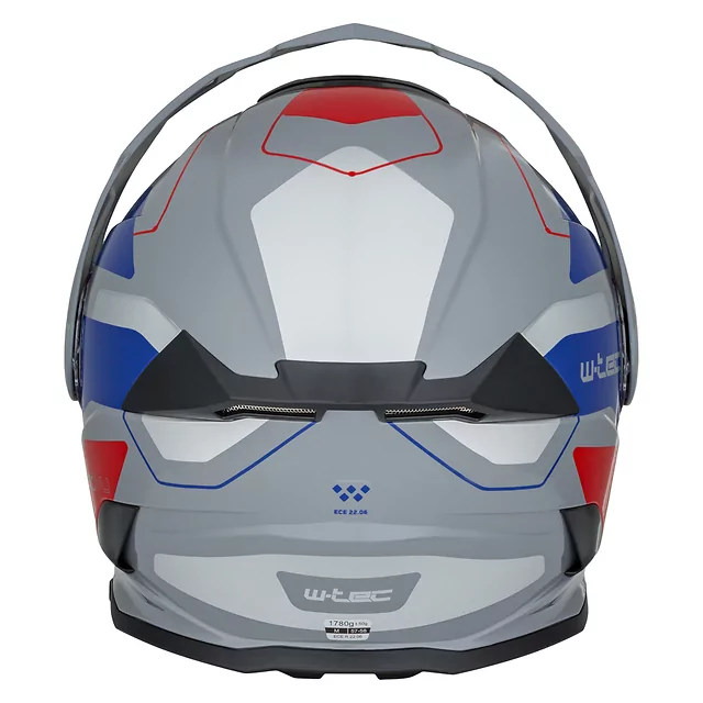 Kask motocyklowy szczękowy 3w1 W-TEC Neovu Graphic ∙ blenda przeciwsłoneczna ∙ demontowalny daszek - szaro-czerwono-niebieski