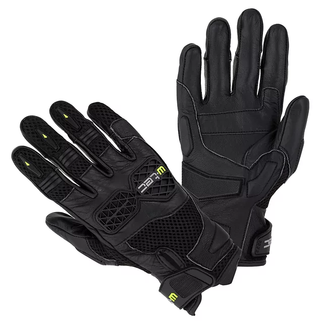 Rękawice motocyklowe W-TEC Kosor ∙ skórzane z protektorami tpu ∙ przewiewna mesh ∙ wzmocniona dłoń ∙ zapięcie na rzep - Czarny