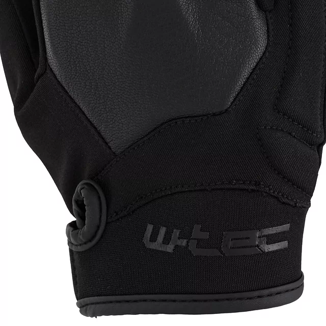 Rękawice motocyklowe W-TEC Trebizat ∙ skórzane z softshellem ∙ piankowa amortyzacja ∙ neoprenowy mankiet na rzep ∙ krótki krój - Czarny