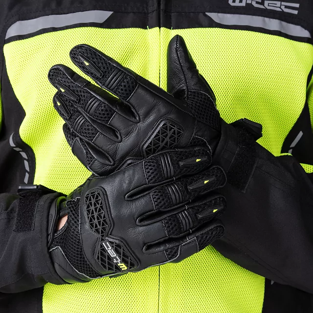 Rękawice motocyklowe W-TEC Kosor ∙ skórzane z protektorami tpu ∙ przewiewna mesh ∙ wzmocniona dłoń ∙ zapięcie na rzep