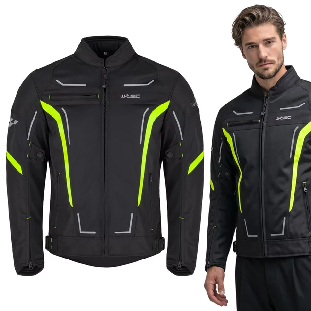 Letnia męska kurtka motocyklowa W-TEC Mirelio ∙ wentylacja AirVent ∙ ochraniacze CE ∙ membrana wodoodporna - Czarny-fluo - Czarny-fluo