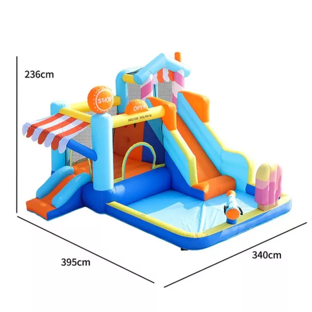Dmuchany zamek dla dzieci inSPORTline Doctor Dolphin Shop 73072T ∙ wielofunkcyjny ∙ z armatką wodną ∙ basen ∙ zjeżdżalnia ∙ skakanie i wspinaczka