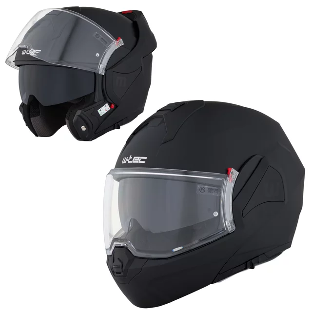 Kask motocyklowy szczękowy W-TEC Sabron P/J ∙ blenda przeciwsłoneczna ∙ system wentylacji ∙ wyjmowana wyściółka - Black Matt