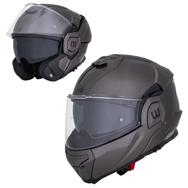 Kask motocyklowy szczękowy W-TEC Zoroz P/J ∙ wizjer pinlock ∙ osłona przeciwsłoneczna ∙ wentylacja - Metaliczny szary - Metaliczny szary