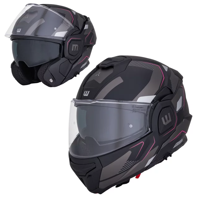 Kask motocyklowy szczękowy W-TEC Zoroz P/J ∙ wizjer pinlock ∙ osłona przeciwsłoneczna ∙ wentylacja - Matowy czarny-fluo różowy