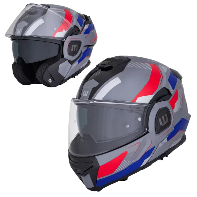 Kask motocyklowy szczękowy W-TEC Zoroz P/J ∙ wizjer pinlock ∙ osłona przeciwsłoneczna ∙ wentylacja - Metaliczny szary - Błyszczący trójkolorowy