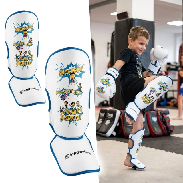 Dziecięce ochraniacze piszczeli inSPORTline Shinzox ∙ ochrona śródstopia ∙ pianka wysokiej gęstości ∙ zapięcie na rzep ∙ do MMA - Biały - Biały