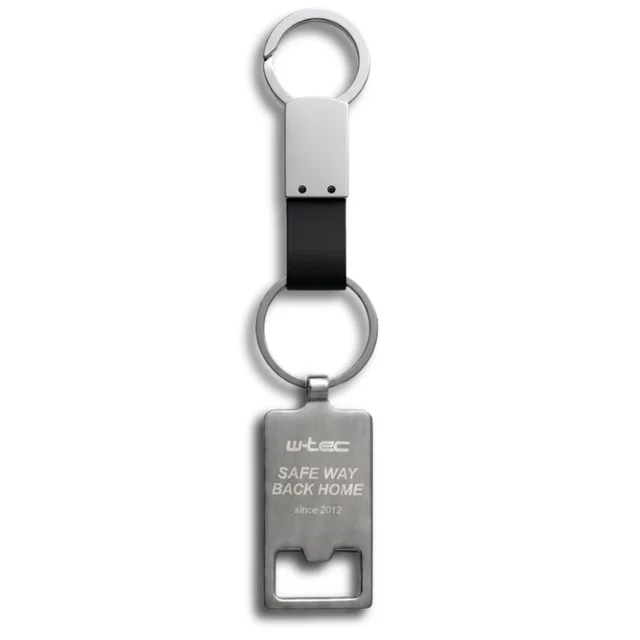 Brelok z otwieraczem do butelek 2w1 W-TEC Nachoo ∙ skóra bydlęca drewno metal ∙ logo grawerowane ∙ dwa kółka