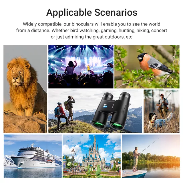 Lornetka Apexel 10x42 AutoFocus ∙ autofokus ∙ powłoki antyrefleksyjne ∙ pryzmat BAK4 ∙ pole widzenia 101 m/1000 m ∙ waga 595 g ∙ aluminiowa obudowa z gumą