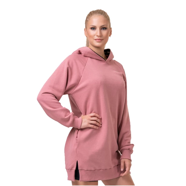 Długa bluza damska z kapturem Nebbia Everyday Hero 580 - Stara Różyczka - Stara Różyczka