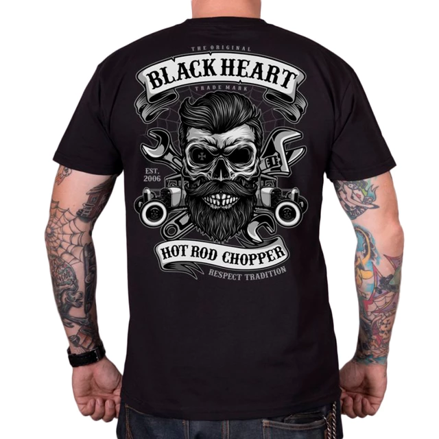 T-shirt Black Heart Respect Tradition ∙ 100% bawełna ∙ krótkie rękawy ∙ okrągły dekolt ∙ rebeliancki nadruk ∙ dla motocyklistów - Czarny - Czarny