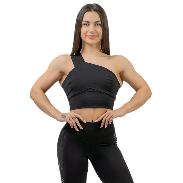 Biustonosz sportowy z wysokim stanem Nebbia INTENSE Asymmetric 841 - Black/Gold - Czarny