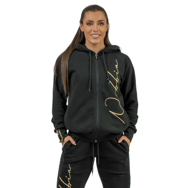 Damska sportowa bluza z kapturem Nebbia INTENSE Signature 845 - Black/Gold - Black/Gold